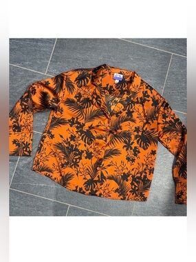 Future collective silky bronze tropical floral button down